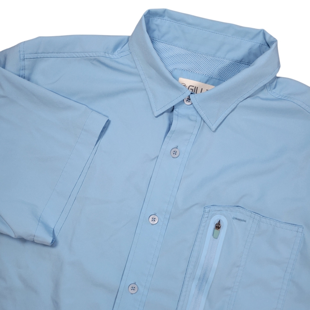 Gillz Fishing Shirt Mens M Light Blue Vented Performance Short Sleeve Zip Pocket